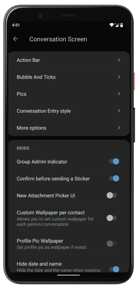 Blue WhatsApp Plus Conversation Customization