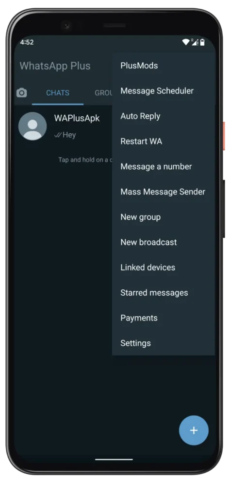Blue WhatsApp Plus Home Settings
